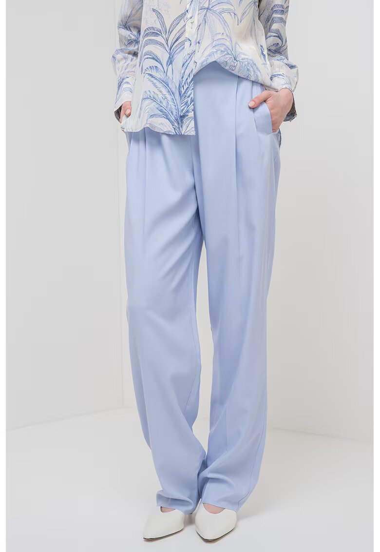 Marella Pantaloni drepti cu talie inalta - Albastru pastel