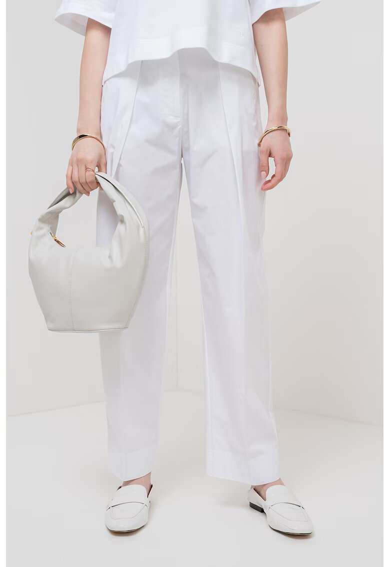 Marella Pantaloni drepti din amestec de bumbac - Alb optic