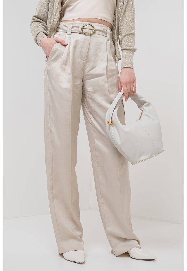 Marella Pantaloni drepti din amestec de in - Bej deschis