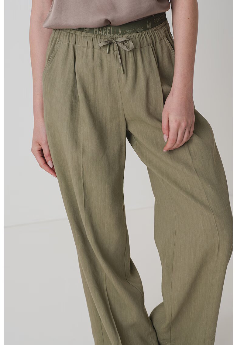 Marella Pantaloni evazati cu banda logo in talie - Verde sparanghel