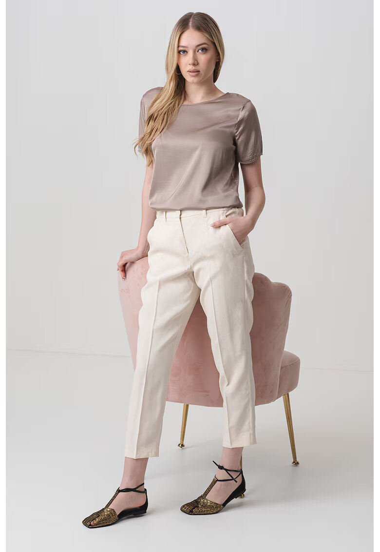 Marella Pantaloni plisati din amestec de in - Crem