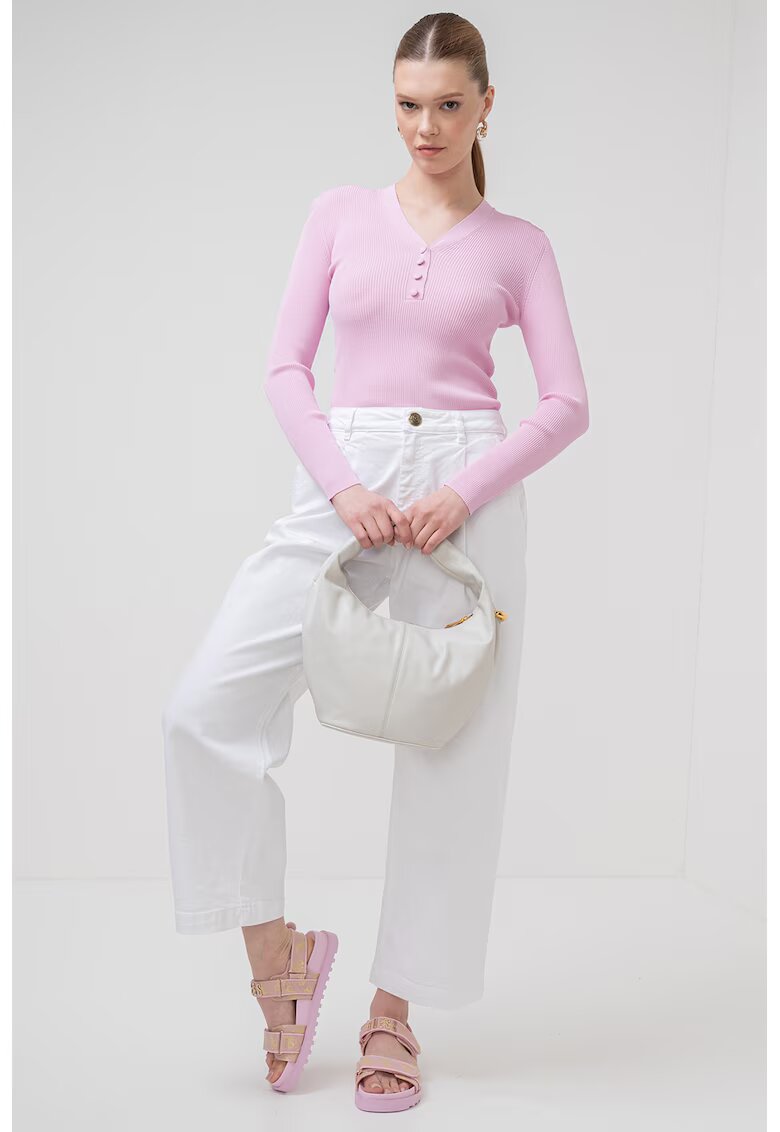 Marella Pulover slim fit cu decolteu in V si aspect striat Imola - Lila