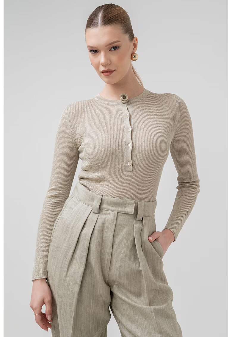 Marella Pulover slim fit cu striatii si fenta cu nasturi Lazise - Auriu/Kaki