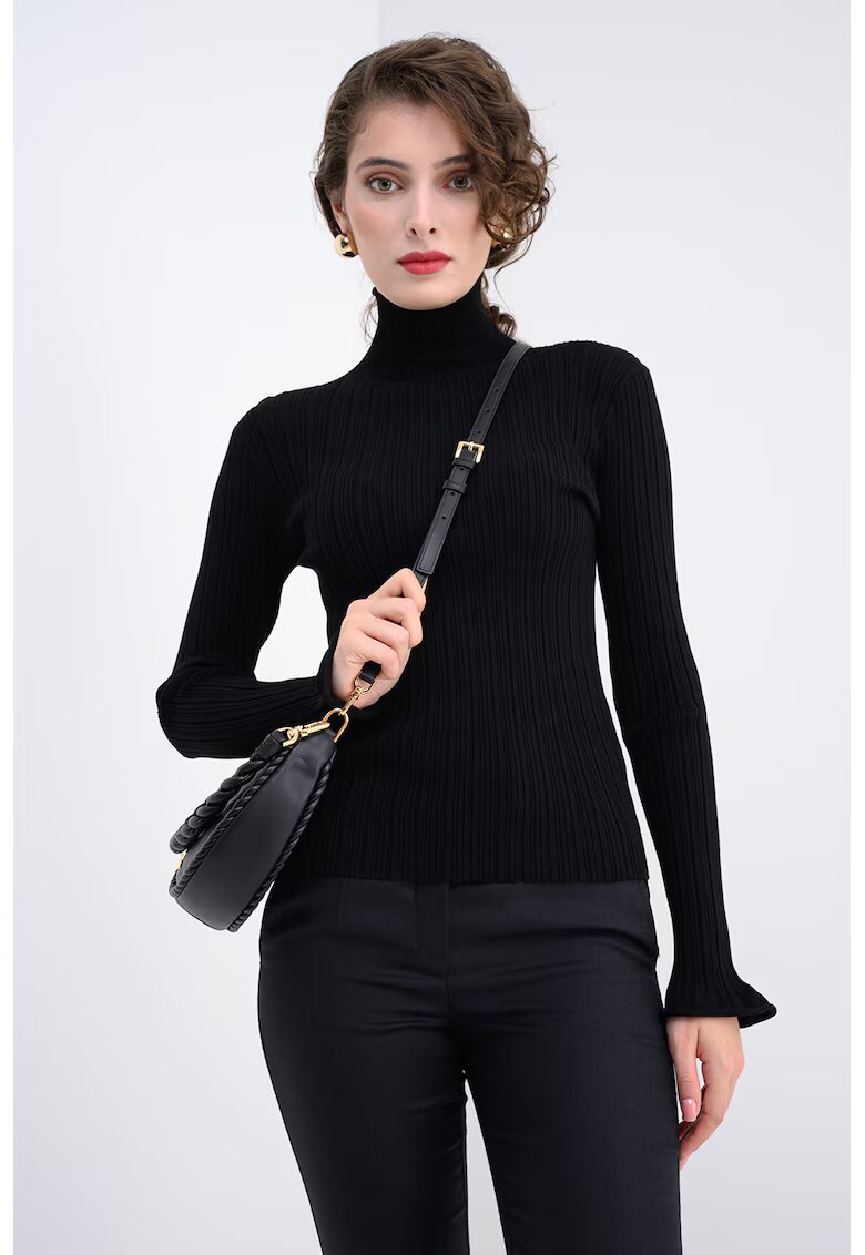 Marella Pulover slim fit cu striatii si guler inalt - Negru