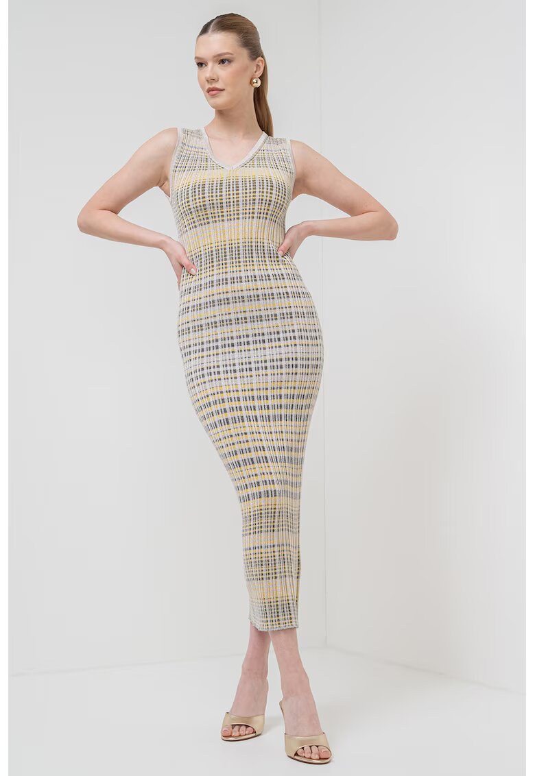 Marella Rochie cu decolteu in V Enziana - Negru/Galben/Crem