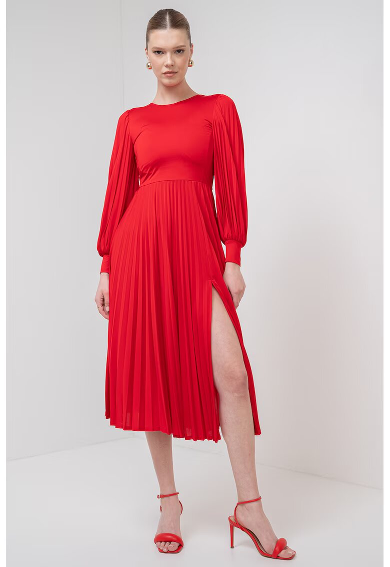 Marella Rochie cu pliuri si maneci lungi Redy - Rosu
