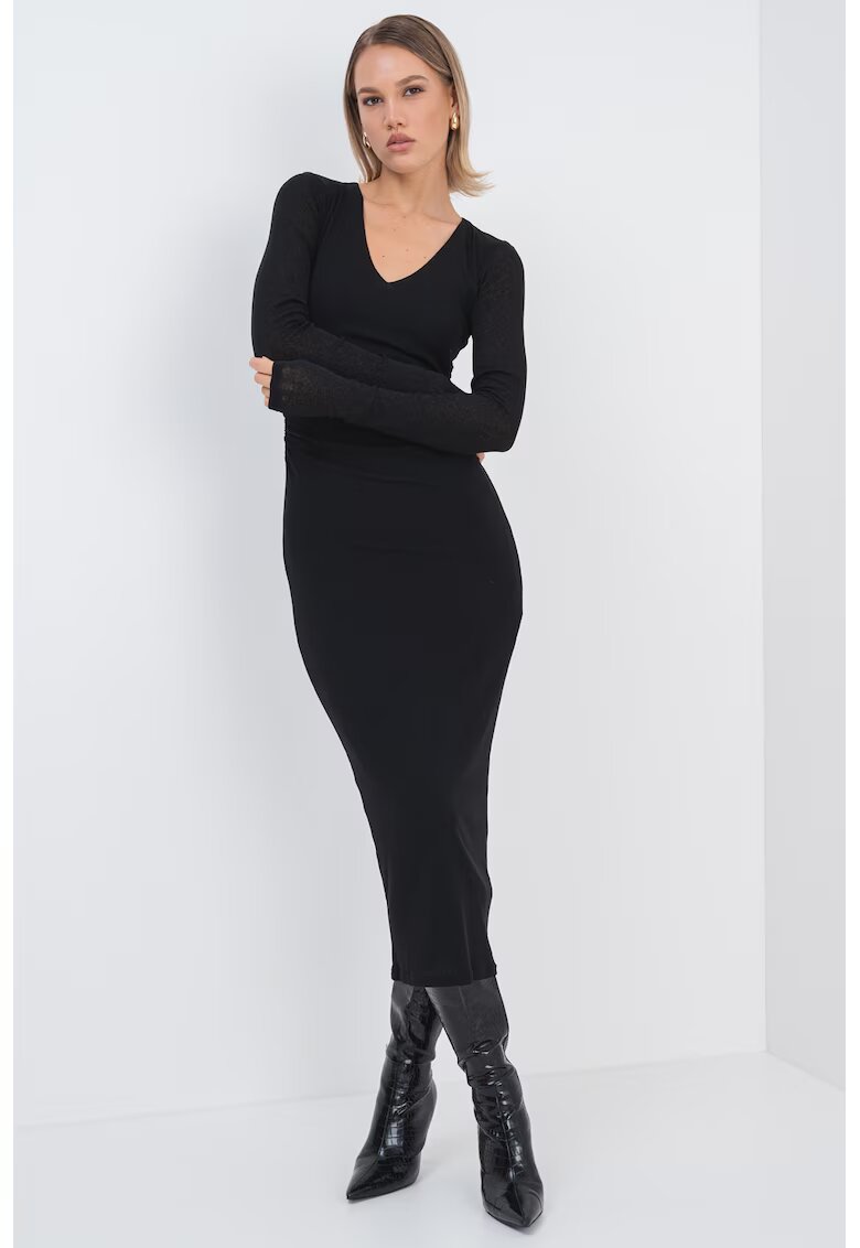 Marella Rochie lunga cambrata cu decolteu in V - Negru