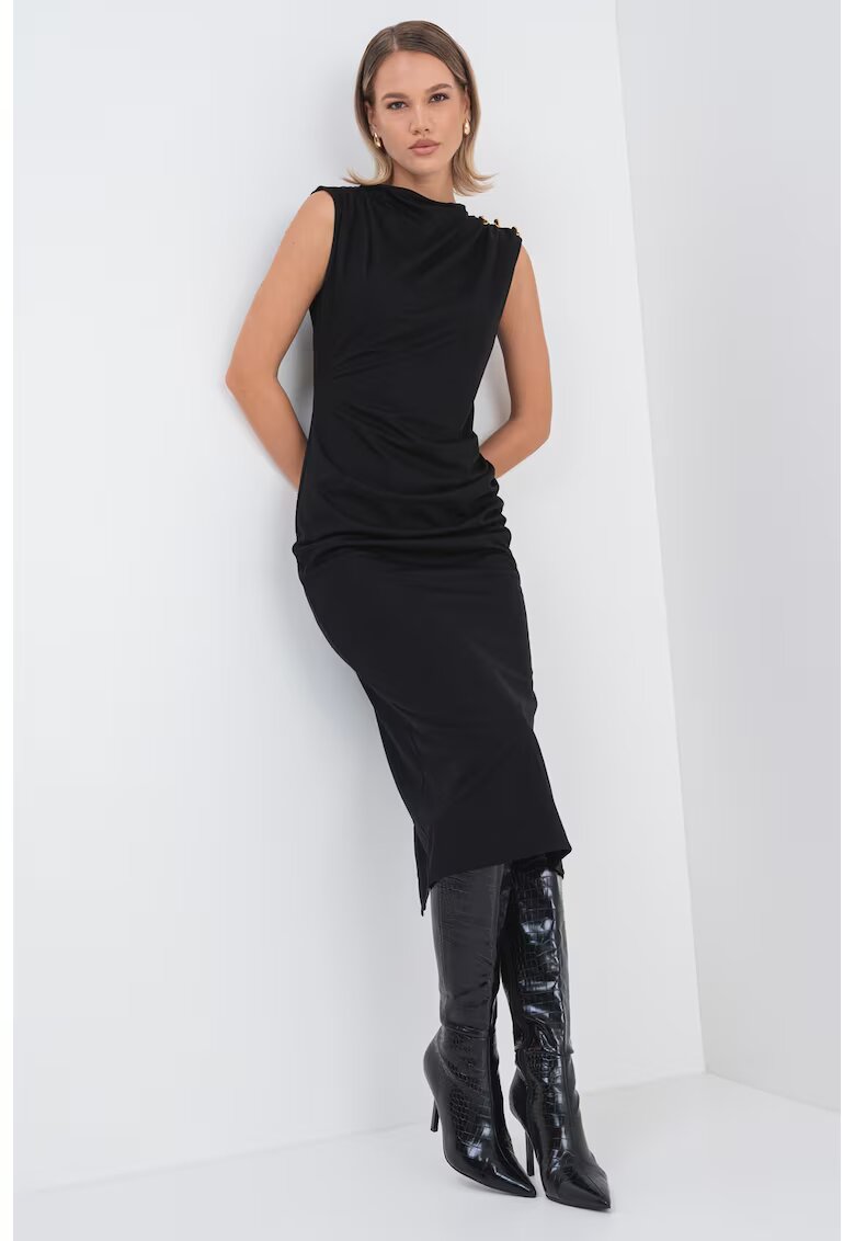 Marella Rochie midi cu fronseuri si detalii metalice - Auriu/Negru