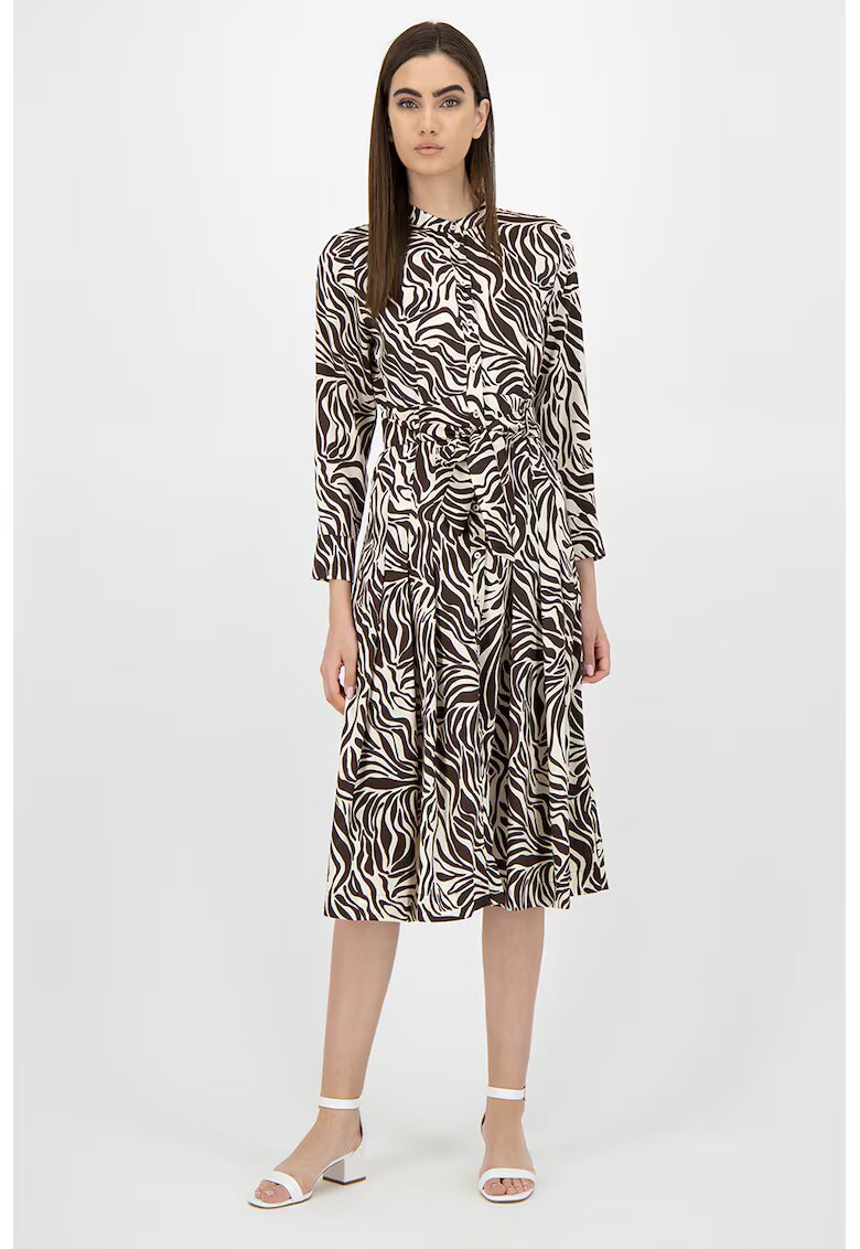 Marella Rochie tip camasa cu animal print - Alb fildes/Maro