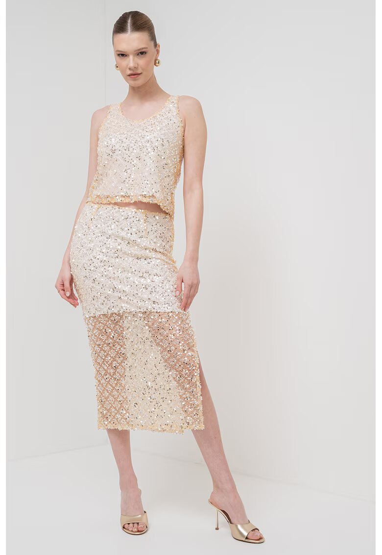 Marella Top crop cu paiete Prater - Alb/Auriu