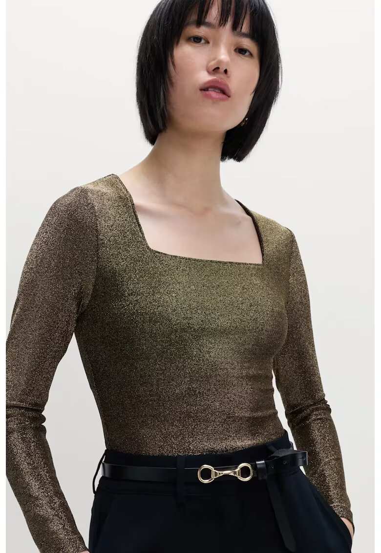 Marks & Spencer Bluza cu decolteu patrat si aspect stralucitor - Kaki