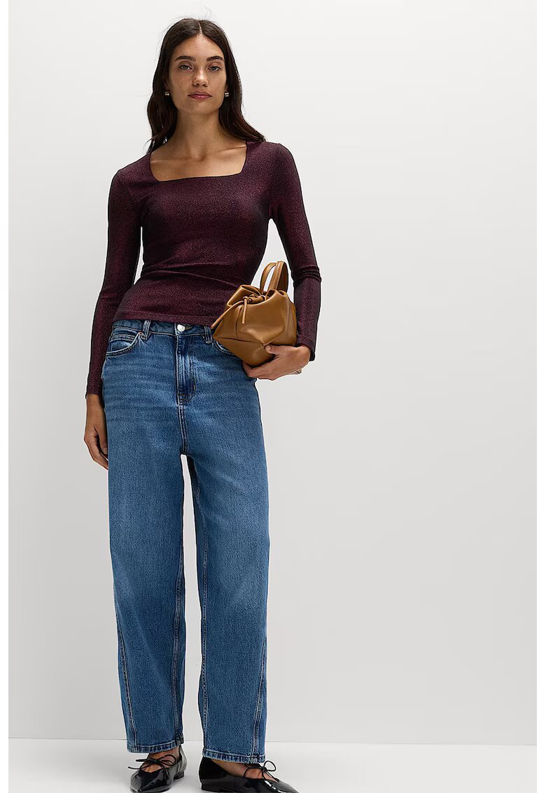 Marks & Spencer Bluza cu decolteu patrat si aspect stralucitor - Maro cognac