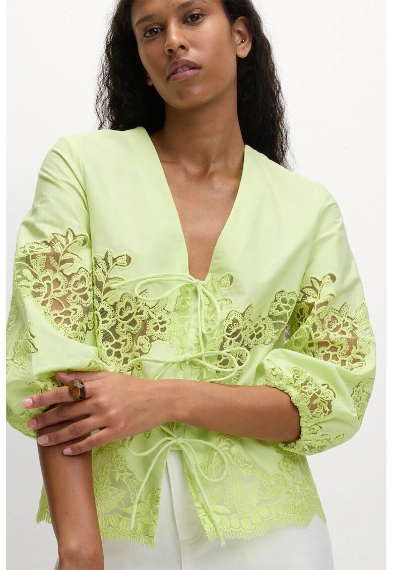 Marks  Spencer Bluza cu maneci medi si decolteu in V - Verde deschis