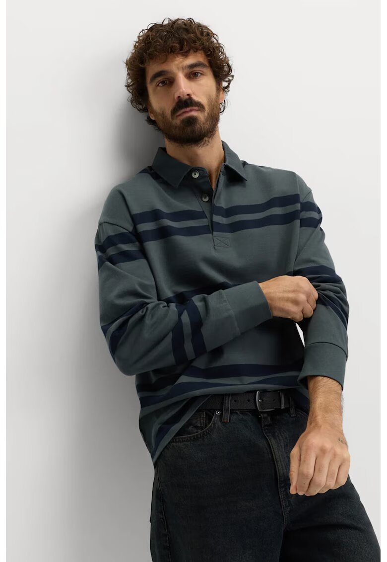 Marks & Spencer Bluza polo de bumbac cu dungi - Bleumarin/Verde sparanghel