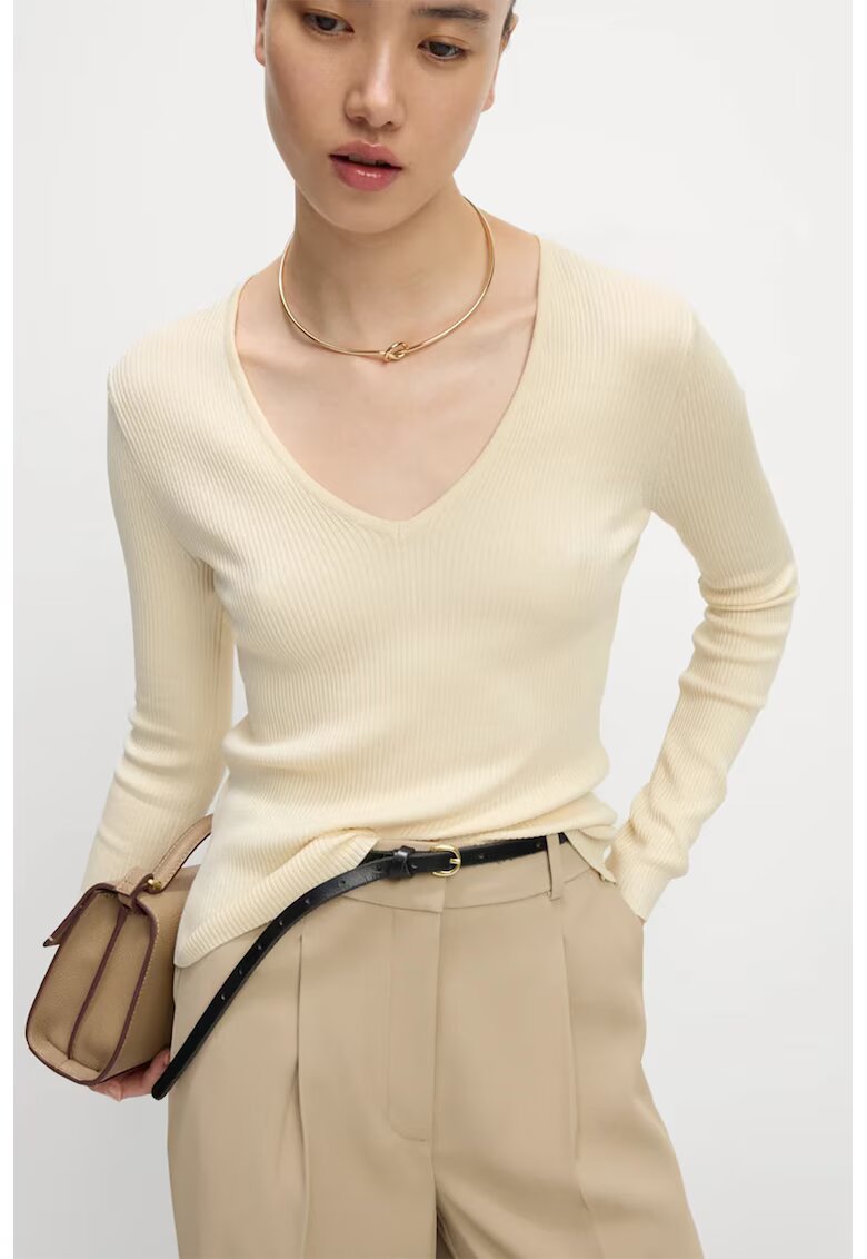 Marks & Spencer Bluza slim fit cu aspect striat - Alb fildes
