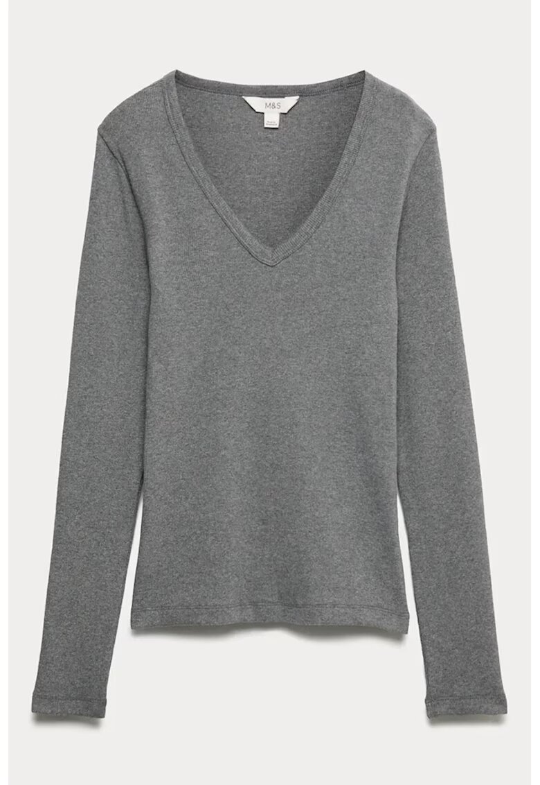 Marks & Spencer Bluza slim fit cu decolteu in V - Gri cenusiu