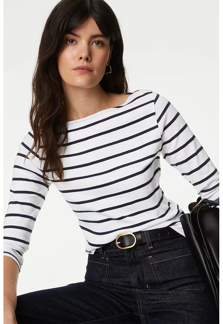 Marks  Spencer Bluza slim-fit cu maneci 3/4 - Alb/Negru