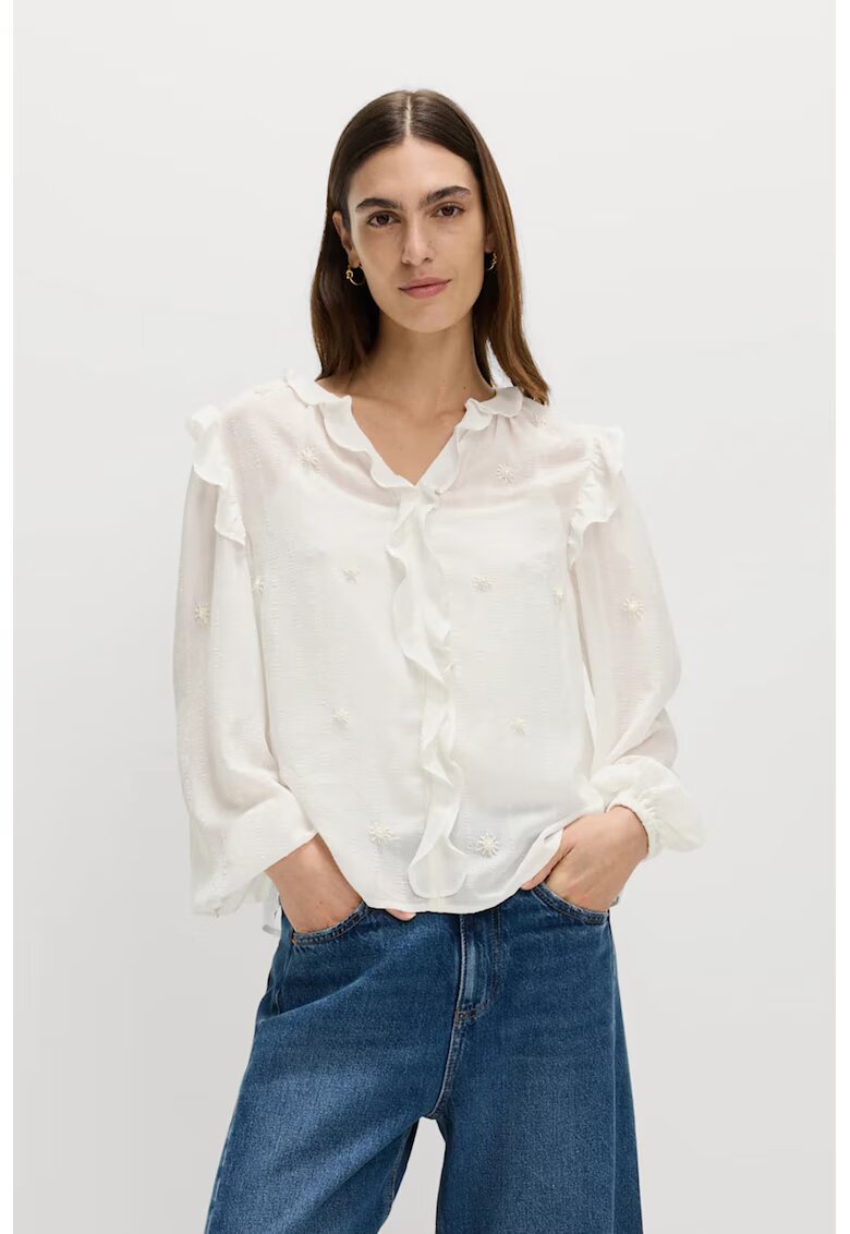 Marks & Spencer Bluza vaporoasa cu volane - Alb murdar