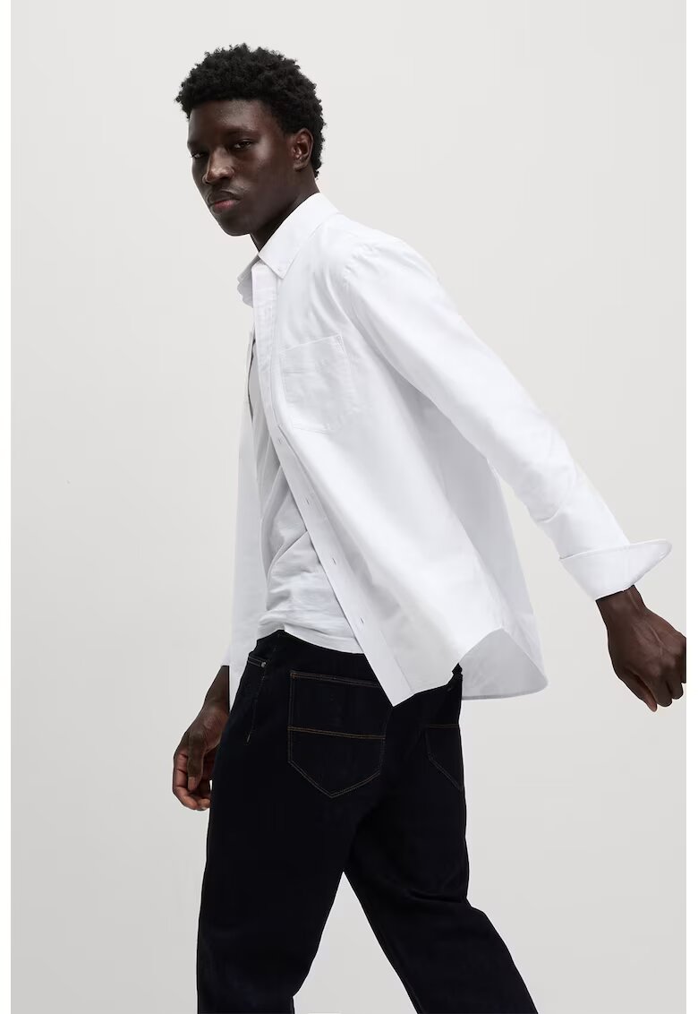 Marks  Spencer Camasa din bumbac cu guler fixat cu nasturi - Alb/Alb optic