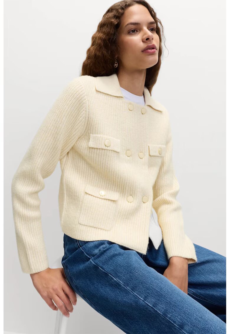 Marks & Spencer Cardigan cu guler tip camasa si doua randuri de nasturi - Crem