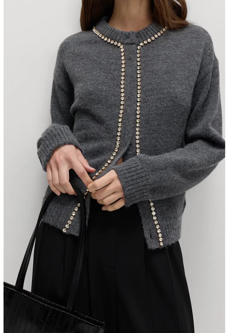 Marks & Spencer Cardigan din amestec de lana cu aplicatii cu strasuri - Argintiu/Gri inchis