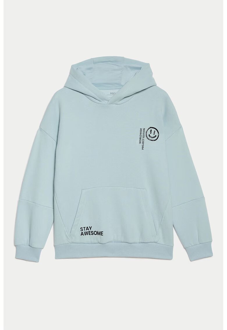 Marks  Spencer Hanorac din amestec de bumbac cu imprimeu text - Albastru pastel/Negru