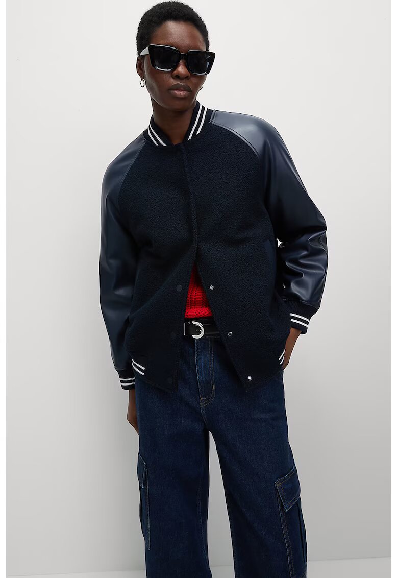 Marks  Spencer Jacheta bomber cu segmente din fleece - Albastru ultramarin