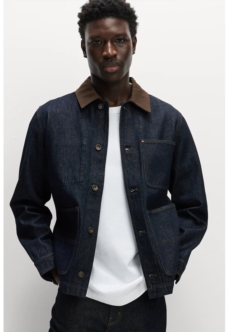 Marks  Spencer Jacheta din denim cu guler clasic contrastant - Bleumarin