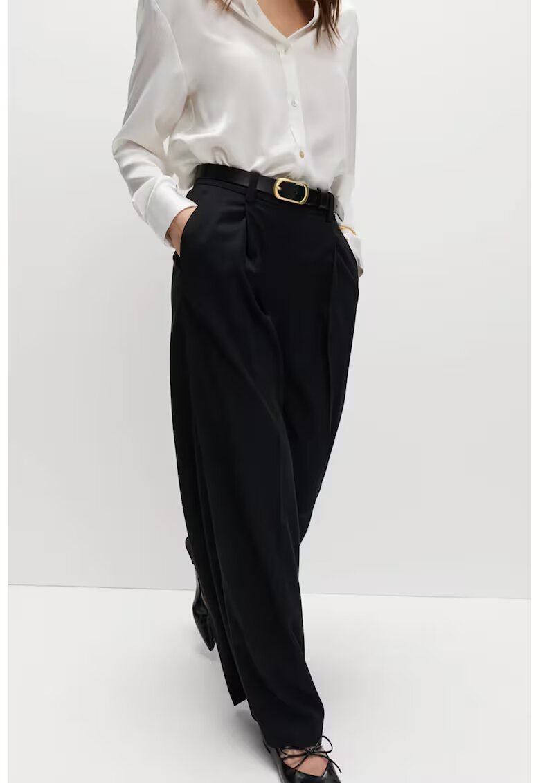 Marks & Spencer Pantaloni cu croiala ampla si pliuri - Negru