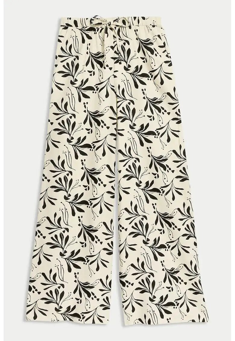 Marks  Spencer Pantaloni din amestec de in cu croiala ampla si model - Negru/Bej