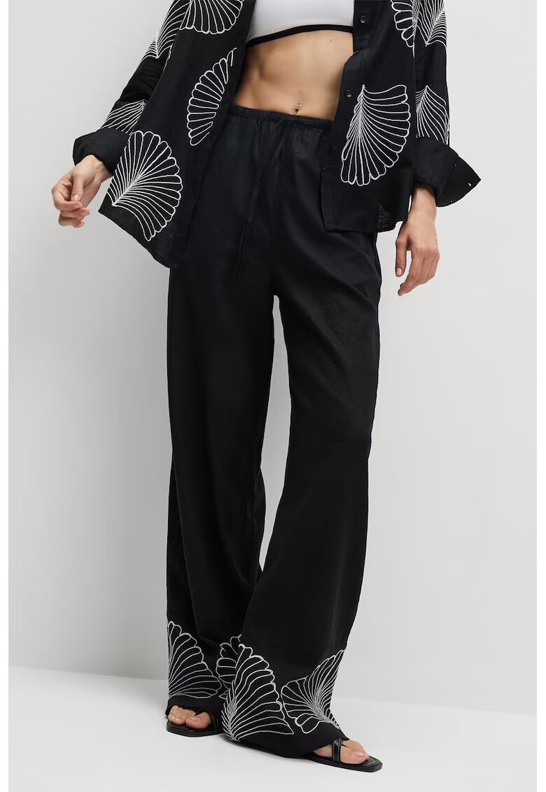 Marks  Spencer Pantaloni din amestec de in cu croiala ampla si talie ajustabila - Negru