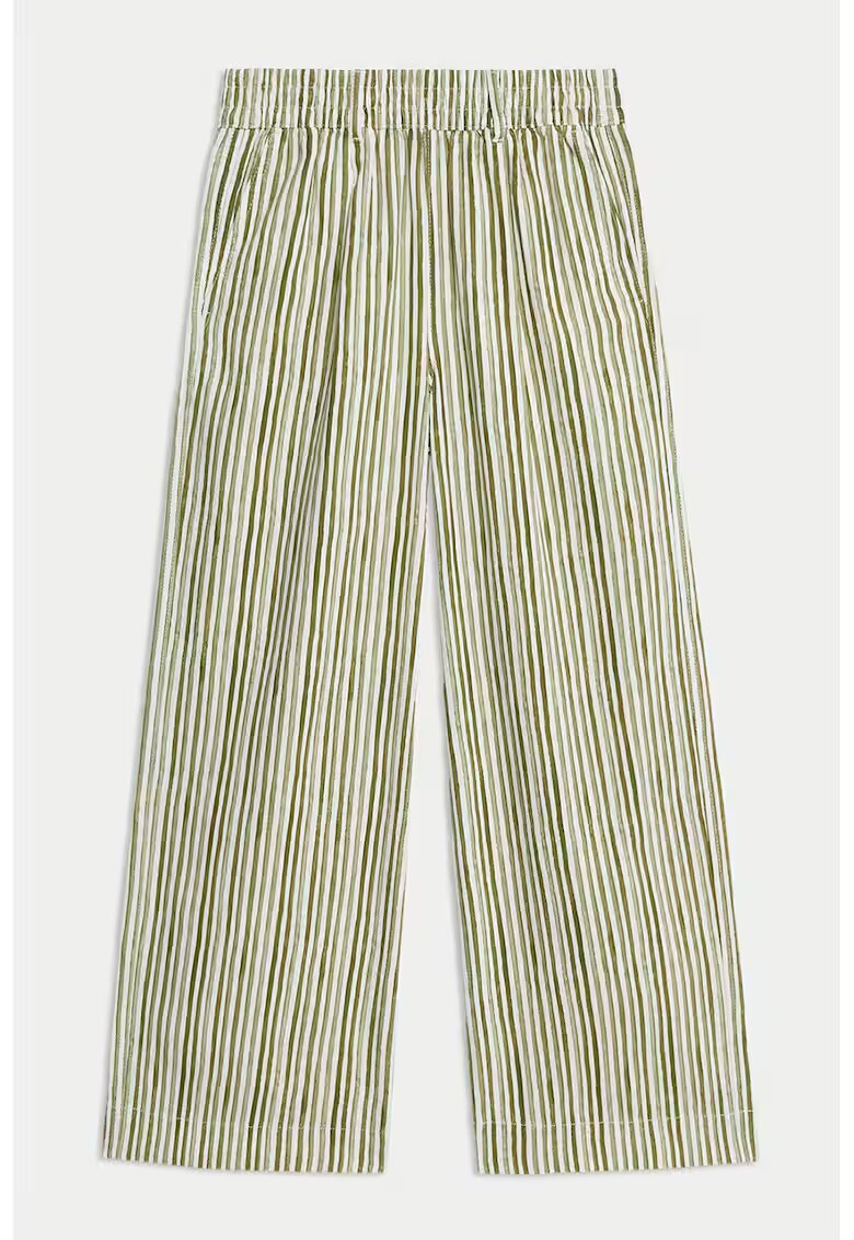 Marks  Spencer Pantaloni drepti din amestec de in - Alb/Maro/Verde pal