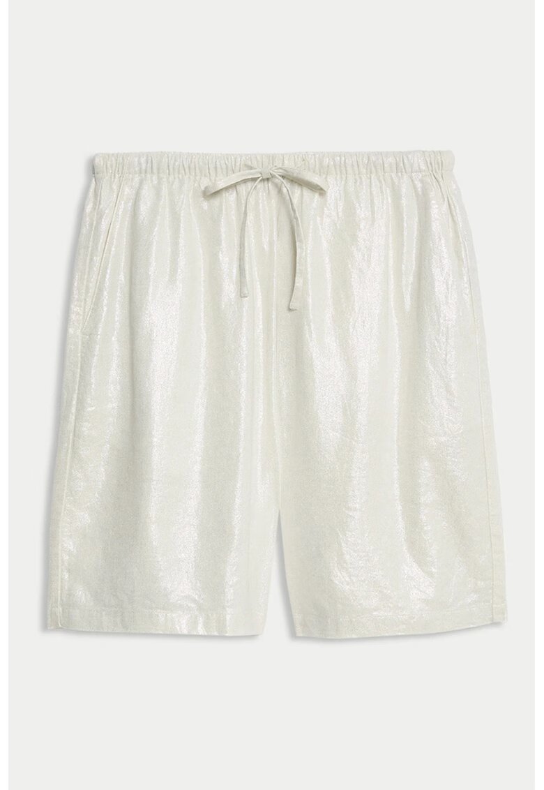 Marks  Spencer Pantaloni scurti vaporosi din amestec de in cu snururi - Alb murdar