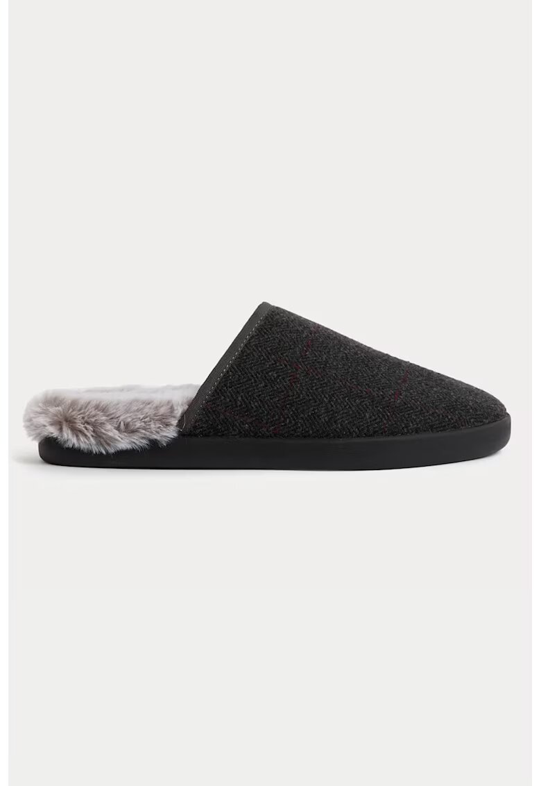 Marks & Spencer Papuci de casa cu blana sintetica - Negru stins