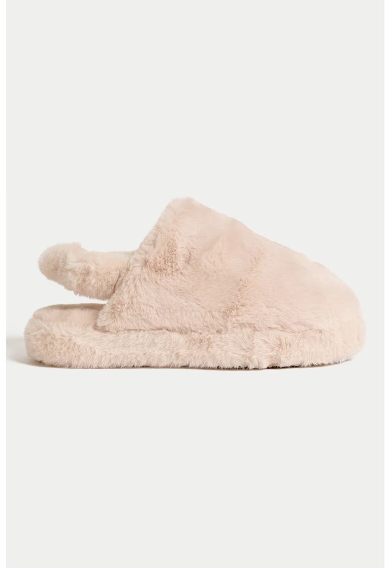 Marks & Spencer Papuci de casa slingback din blana sintetica - Piersica
