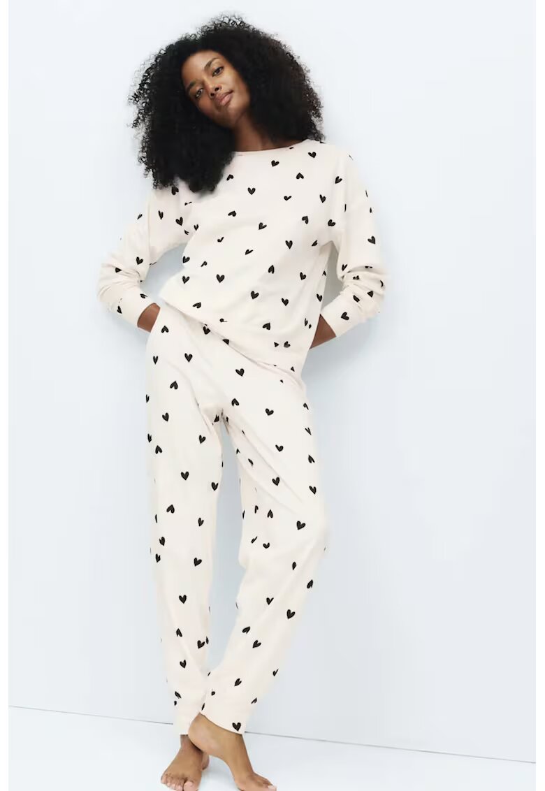 Marks & Spencer Pijama cu aspect de catifela cu model - Negru/Alb optic