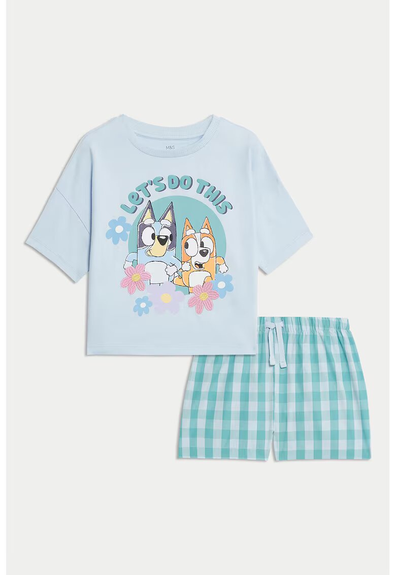 Marks  Spencer Pijama cu imprimeu desen animate - Albastru pastel/Alb optic/Albastru glaciar