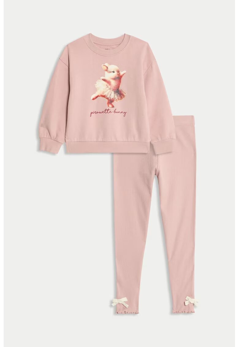 Marks & Spencer Pijama cu imprimeu si funda - Roz prafuit