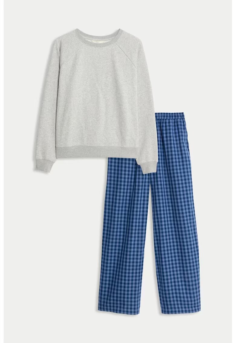 Marks & Spencer Pijama din amestec de bumbac - Gri deschis melange/Albastru