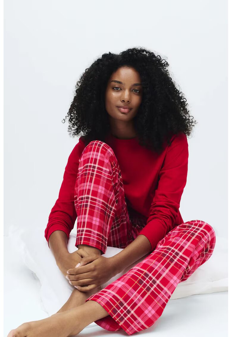 Marks & Spencer Pijama din bumbac cu imprimeu - Rosu/Roz