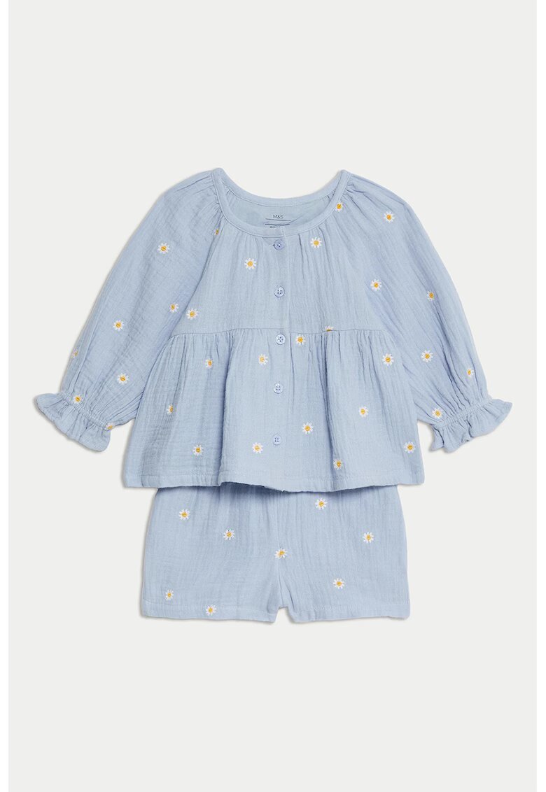 Marks  Spencer Pijama din bumbac cu model floral - Albastru inchis