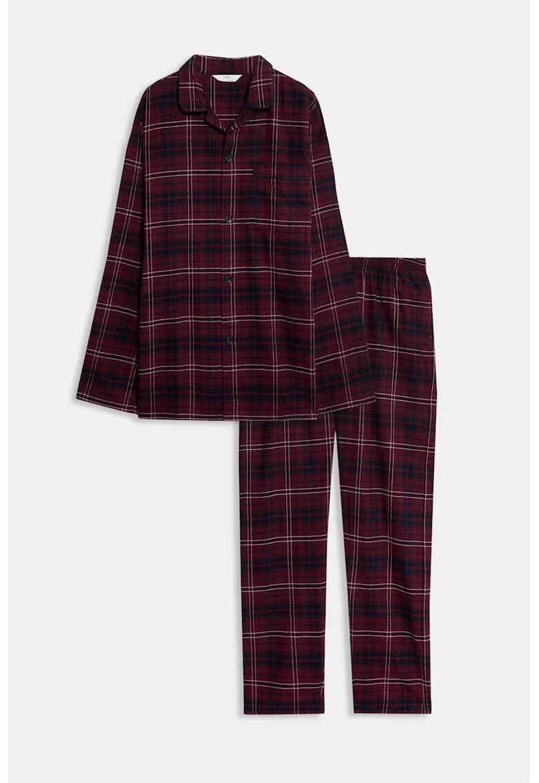 Marks & Spencer Pijama din bumbac cu model in carouri - Visiniu/Bleumarin