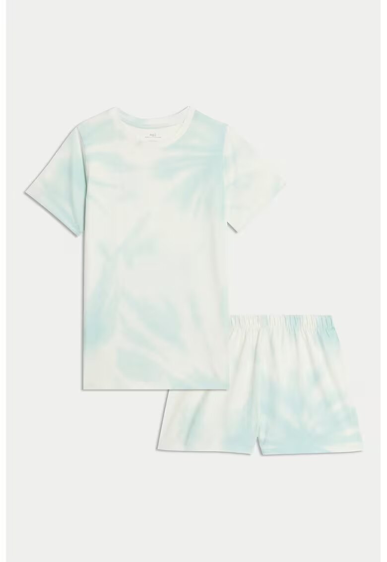 Marks  Spencer Pijama din bumbac cu model tie-dye - Albastru pal/Alb murdar