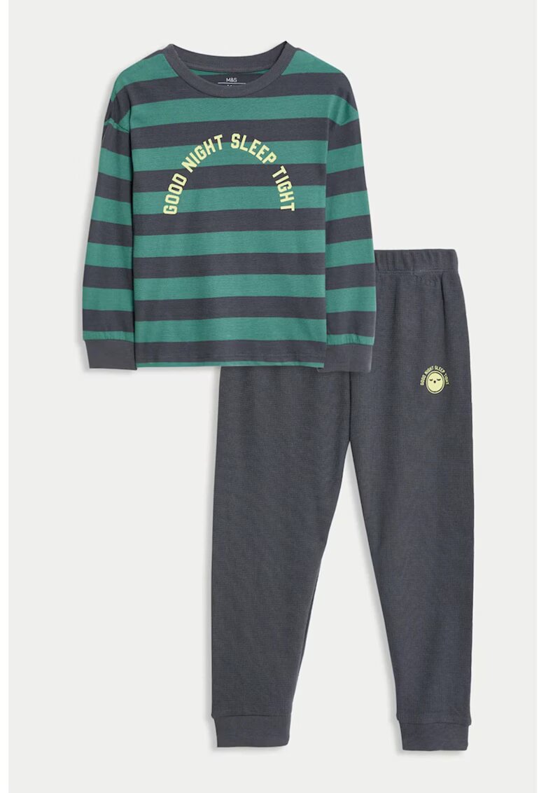 Marks & Spencer Pijama in dungi de bumbac - Verde/Gri inchis
