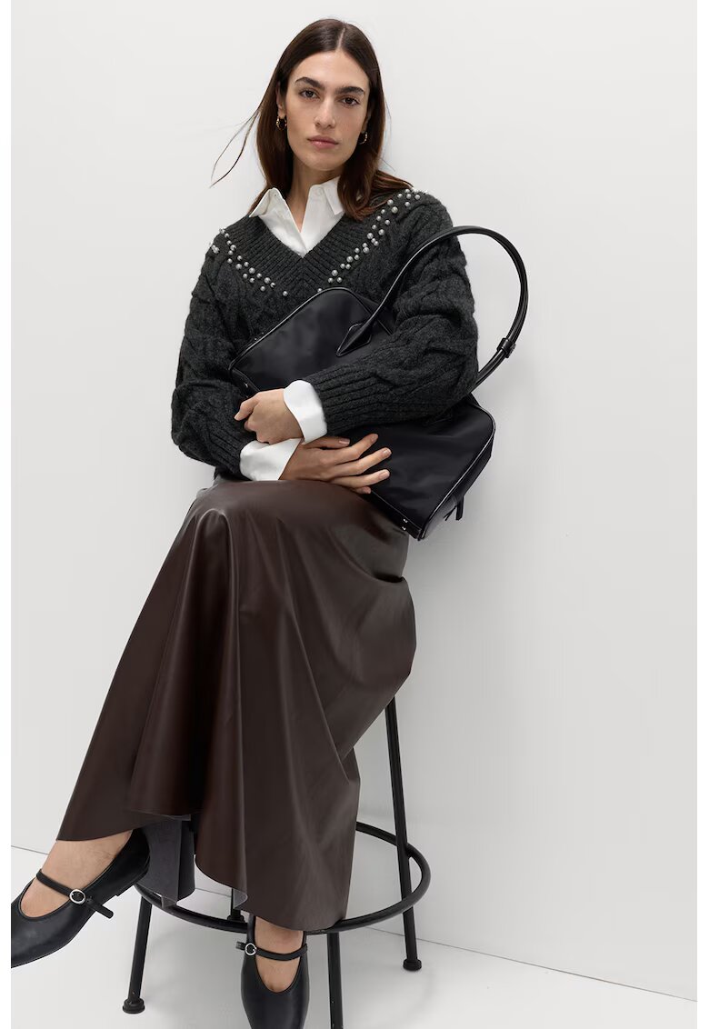 Marks & Spencer Pulover cu decolteu in V si model torsade - Gri antracit