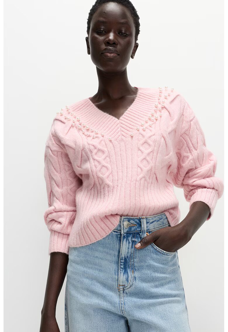 Marks & Spencer Pulover cu decolteu in V si model torsade - Roz pal
