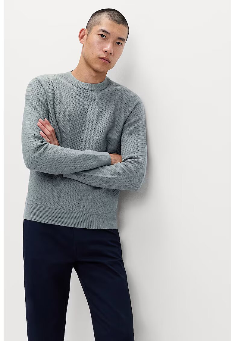 Marks & Spencer Pulover cu decolteu la baza gatului si model herringbone - Gri cenusiu