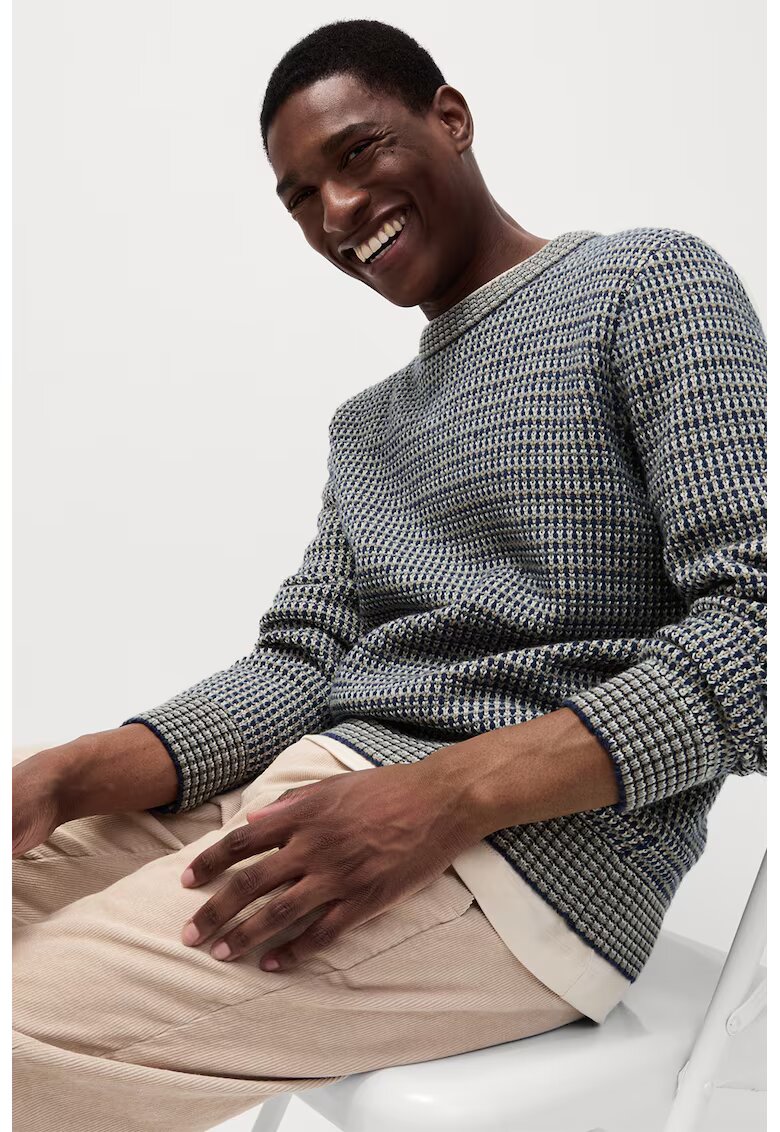 Marks & Spencer Pulover regular fit cu decolteu la baza gatului - Alb/Bleumarin