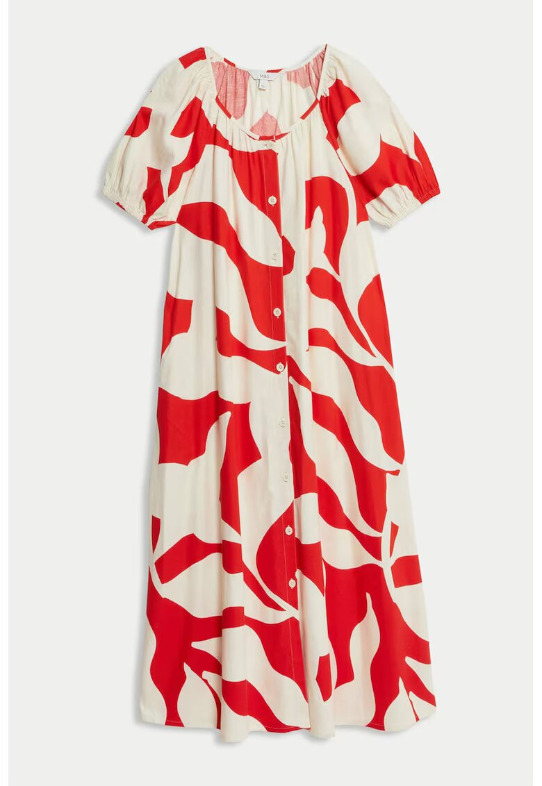 Marks  Spencer Rochie din amestec de in cu nasturi - Rosu/Alb fildes