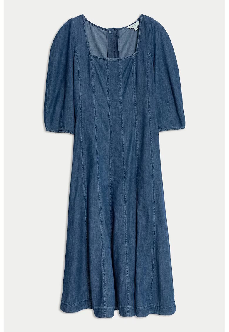 Marks  Spencer Rochie midi de bumbac cu decolteu patrat - Albastru inchis